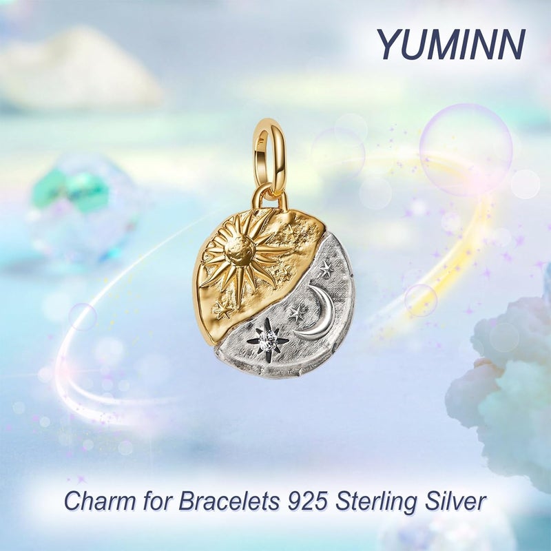 YUMINN 925 Sterling Silver Charms for Bracelets Gold Love and Heart Charms Cherry Blossom Dangle Beads Jewelry for Women - Image 1